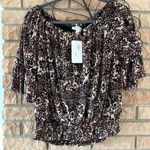 Evereve Arya Floral Mesh Top